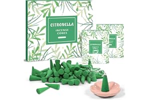 ‎SCENT-HI Citronella Incense Cones, 120 Cones, Lemongrass Oil Natural, for Indoor and Outdoor Use, Garden, Outdoor, Camping and Indoor, 8 Boxes x 15 Cones with 1 Incense Holder
