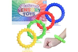 Melearch Fidget Toys - Pietra Sensoriale per Adulti, 4 Braccialetti Antistress Testurizzati in Silicone per Bambini Autistici, Giocattoli Antistress per Alleviare l'Ansia, Premi per Studenti in Classe