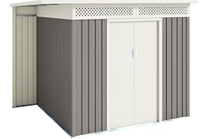 HOGGAR BY OKORU Hoggar - Caseta Metálica Jardín 5,30m2 - Respiraderos para Evitar Condensación – Techo Inclinado – Garantía 10 Años Anticorrosión - Topo Beige – Cobertizo Resistente Metal Almacenaje Exterior