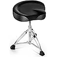 CAHAYA Adjustable Drum Stool Throne - Black Saddle Stool of Thicker Padded Seat With Rotate to Height Adjustable and Double Braced Anti Slip Feet