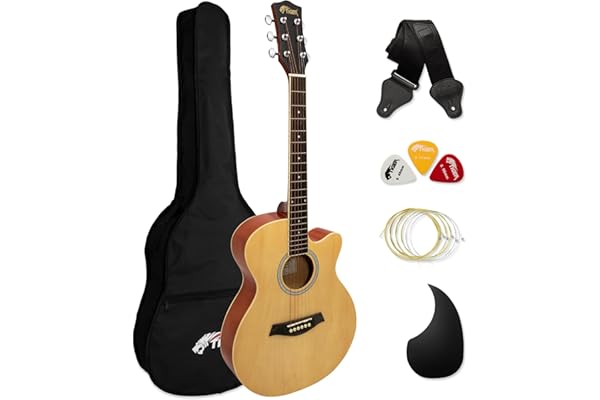 TIGER ACG1-NT34 3/4 Guitare acoustique à cordes en acier pour 9 ans et plus avec sac, sangle, cordes de rechange et plectres - Naturel