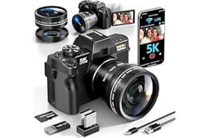 G-ANICA 5K&64MP Digital Cameras for Photography&Video, Vlogging Camera for YouTube, Compact Camera with 64GB TF Card, WiFi,and Wide-Angle & Macro Len, AUTOFOCUS 16X Zoom for Entry-Level User, Beginners（Black）