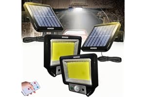MONZER Projecteur Solaire Extérieur, 117LED/3000LM Eclairage Puissant, Lampe Solaire avec Detecteur de Mouvement, Télécommande 3 Modes, IP65 LED Spot Solaire de Sécurité pour Jardin Garage [2 Pièces]