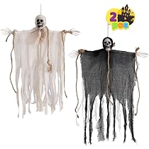 Déco Halloween - 5 Squelettes/fantômes Suspendus Lumineux (yeux Rouges), 50 Cm, Pour Intérieur Et Extérieur
