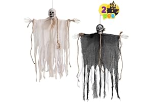 HenfuME Dekoracje na Halloween: Szkielety i Duchy Wiszące, Horrorowe Żniwiarze z Peleryną Latającą, Ogród i Imprezy Halloween