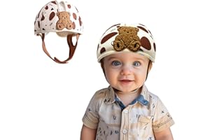 DOMAYLLAY Baby Helmet for Crawing Walking,Soft Infant Safety Helmet,Baby Helmet 1-2 Years for Anti-Fall Head Protector,Adjustable, Breathable Toddler Helmet (Bär Kaffee)
