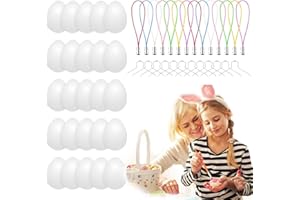 KEELYY 25 x plastikowe jajka wielkanocne do malowania, jajka wielkanocne do zawieszenia na lince, plastikowe jajka dekoracyjne do majsterkowania