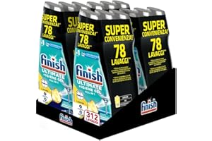 Finish Quantum + Igiene, Detersivo Lavastoviglie Raccomandato da Napisan, Gel Lavastoviglie al Limone, 312 Lavaggi, 12 confezioni da 26 Lavaggi di Liquido