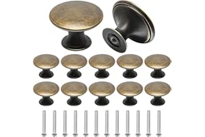Juibao 12 Pcs Cabinet Door Knobs, Bronze Drawer Knob, Antique Brass Door Knobs with Matching Screws for Cupboard, Cabinet, Drawer