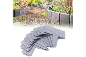 UISEBRT 40Pcs Rasenkante Kunstoff 10m Beeteinfassung Steinoptik Palisade Beetumrandung Mähkante Gartenzaun für Garten Border Blumenbeet, LxH 25x23cm, Grau