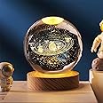 VISBY INDIA VOXI 3D Galaxy Crystal Ball Night Light|Dimmable Engraved LED Glass Ball Table Lamp with USB and Wooden Base for Home Decor, Office, Birthday Gift & Kids Bedroom