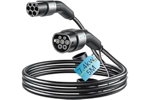 QIAO)) QIAO Câble de Charge de Type 2, câble de Chargeur de Voiture électrique de Type 2 à Type 2 IEC 62196 EV, câble de Charge Rapide Mode 3 EV et PHEV avec Sac de Transport (7,4 KW, 5 m)