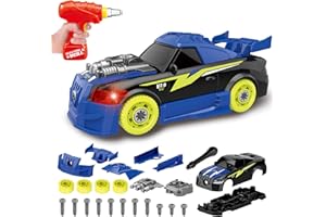 Pup Go Montażu Samochód Sportowy Wyścigowy dla Dzieci w Wieku powyżej 3 Lat, 26-Częściowy Zestaw Zabawek z Symulacją Wiertarki Elektrycznej, Złóż Własny Samochód, Prezent dla Chłopców (Błękit)