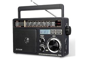 Retekess TR618 Portable FM AM SW Radio, Digital Shortwave Radio, Mains and Battery, Vintage Transistor, Antenna, Headphones Jack USB TF, Site, Work, Bathroom, Kitchen, Outdoor (Black)