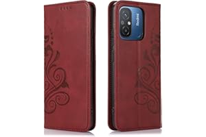 MOONESS Funda Xiaomi Redmi 12C / Redmi 11A (6,71"),Funda Libro Magnético Carcasa para Xiaomi Redmi 12C / Redmi 11A - Rojo