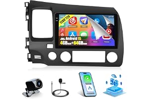 4+64G Android 15 Car Radio for Honda Civic 2006-2011 Wireless CarPlay | 9" Touchscreen for Civic Car Stereo, Android Auto, 5GHz WiFi, Bluetooth 5.0, EQ, GPS Navigation, 1280 * 720, Backup Camera