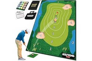 FULL SWING SPORTS Golf Pong Games Chip Off Challenge - Golf Chipping Game - Chipping Mat Golf Outdoor - Battle Royale Golf Game with 6'x4' Premium Golf Chipping Mat, Sticky Golf Pro, Golf Games for Adults Indoors