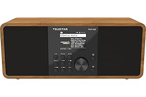 TELESTAR TOP 250 – DAB+/Internetradio (Stereo, 2 × 10 Watt, Bluetooth Sende-/Empfangsfunktion, USB-Aufnahme, Notfallwarnsystem, App-Steuerung) – Holz