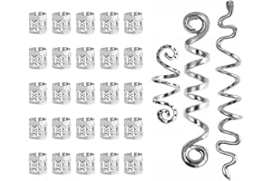INGJIA 28 Pièces Perles De Cheveux Vikings Spiral Coils,Perles Dreadlocks en Métal,Bijoux Cheveux Tresse en Métal,Bijoux Spirales pour Cheveux Style Viking pour Hommes Femmes