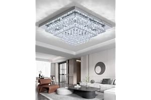 XEMQENER 60cm Crystal Chandeliers Ceiling Light, 84W Modern LED Ceiling Lights Square, Stainless Steel Flush Mount Crystal Pendant Lighting Fixture for Living Room Bedroom Dining Room(Cool White)