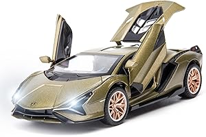 TGRCM-CZ 1/32 Skala Lamborghini SIÁN FKP37 Auto Modell Spielzeug, Ton und Licht Pull Back Auto Zink Legierung Casting Spielzeug für Kinder Jungen Mädchen Geschenk (Armee Grün)
