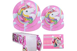 OUOQI 41 Stück Einhorn Geschirrset,Einhorn Party Geschirr,Einhorn Geburtstagsdekoration,Einhorn Party Geschirr Kit,Partygeschirr Set Enthält Teller,Servietten,Tischdecke,für Kinder Mädchen Geburtstagsfeier
