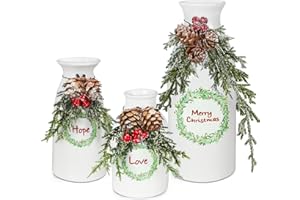 CEMABT Juego de jarrones de cerámica para decoración de interiores del hogar, centro de mesa de Navidad de granja, casas de cerámica blanca y decoración de mesa de Navidad nórdica, colección moderna