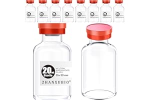 ZHANXUBIO Flaconi vuote sterili con porta di iniezione autoguarigione e tappo in plastica di alluminio, confezione sterile (20 ml trasparente 10 pezzi)