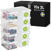 SmartStore Storage Boxes with Lid, 10 x Small 2L | 21 x 17 x 11 cm | Stackable Toy &amp; Craft Boxes | Small Plastic Food Safe Bo