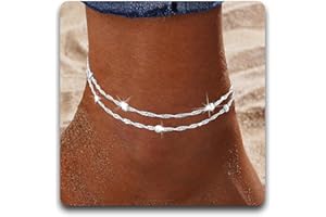 DOA Adjustable Women's Anklets, Dainty Layered Ankle Bracelets for Women, 925 Silver Plated Anklets for Women, Beaded/Heart Beach Anklet