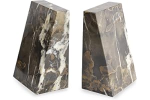 BRITISH FOSSILS Himalayan Marble Black & Gold Wedge Bookends