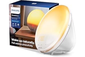 Philips SmartSleep Wake-up Light, Coloured Sunrise and Sunset Simulation, 7 Natural Sounds, FM Radio & Reading Lamp, Tap Snooze (Model HF3531/01)
