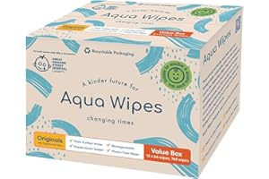 Aqua Wipes Originals Baby Wipes, 100% Biodegradable, Plastic Free, 99.6% Purified Water, Newborn Wipe, Vegan, Paraben and Perfume Free, NHS Approved (12 Packs of 64, 768 Wipes)