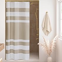 Tenda Doccia In Tessuto Nido D'Ape - Extra Lunga 213 Cm, Impermeabile, Con 12 Ganci, Beige - Foto 5