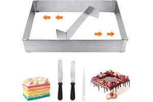 Gohytal Anello Torta Rettangolare, Stampo per Torte Regolabile e Allungabile, Cerchio Torta Rettangolare con Spatola per Torte in Mousse Decorazioni, DIY Stampo per Pan di Spagna, Dolci, Pasticceria