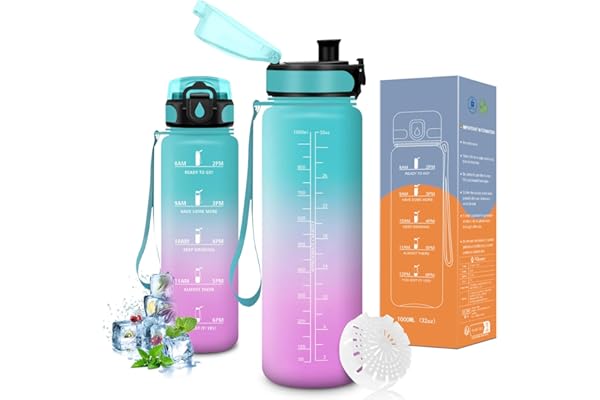 Vikaster Bouteille d'eau, Gourde 500ml/1000ml/1500ml, sans BPA, Étanche & Réutilisable, Convient Pour la Sport, Gourde Randonnée, Yoga, Camping, Gym