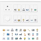 11 Strokes Switch Board Stickers for Home – 3 Sheets Self-Adhesive Switchboard Stickers with Colourful Appliance Icons, Decor