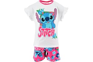Disney Stitch T-Shirt et Short pour Fille, Pyjama en Coton Doux Ensemble D'été 2 Pièces Stitch 'Tropical' per Filles, Tailles 6 à 12 Ans