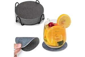 Chitomars Dessous de Verre en Cuir Lot de 12, Double Face Lavable sous-Verre Rond Antidérapant Résistant à la Chaleur Dessous de Verre pour Fêtes, Maison, Bureau et Plus (Gris Bleu Clair, Rond)