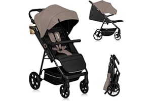 LIONELO Passeggino compatto e laggero MIRA per bambini da 6 mesi a 4 anni/ 22 kg, Ruote girevoli a 360° Sospensione completa, Schienale e Poggiapiedi regolabili, Capottina XXL UPF50+, Ampio cestino