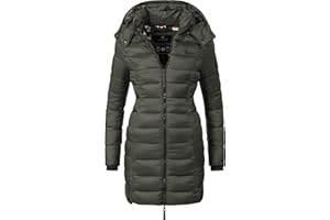 MARIKOO Damen Wintermantel Warmer Steppmantel lang mit Abnehmbarer Kapuze Abendsternchen XS-6XL