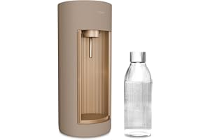‎MYSODA Mysoda: Stilvoller Glassy Wassersprudler aus Holzkomposit und Aluminium (ohne CO2-Zylinder) mit 1-Liter-Glasflasche & BPA-freier 1-Liter-Plastikflasche - Latte