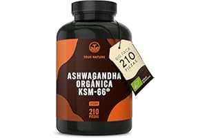 KSM-66 Ashwagandha ecológica – 210 cápsulas (Formato ahorro) – Alta potencia 600 mg – Withania somnifera (Ginseng indio auténtico) – Vegano – TRUE NATURE