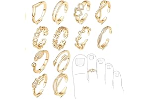 VURYAPI 12 Pièces Bague Orteil pour Femmes Filles simple Réglable Knuckle Ring Lot Bagues Orteils Réglable Bijoux de pied(or)