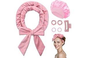 Baolivi Velvet Heatless Hair Curler Curls Headband, Soft Overnight Hair Curlers No Heat to Sleep in, 7 PCS No Heat Curling Heatless Hair Curlers Rollers Set with Bonnet for Women Girls, 70" Pink