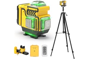 Nivel Laser Autonivelante 4 x 360° - cjumel 4D 16 líneas Verde Nivel Láser Multifuncional Laser Level con 1.6M Tripode, Mando a Distancia, 5400 mah Batería
