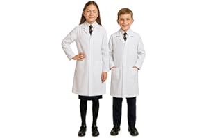 Chrysotex Kids Lab Coat Ages 4–14 – 100% Cotton Snap Buttons White Science Coat for Children – Unisex with 3 Pockets – Durable 200 GSM – for School, Science Week, or Dress-Up