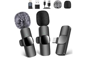 LauCentral 2 Pack Wireless Lavalier Microphone, Compatible with iPhone-iPad,Android Phone,USB&TYPE-C,Mini Mic Plug-Play Noise Reduction Wireless Mic for Video Recording,Vlog,YouTube,TikTok,Podcast