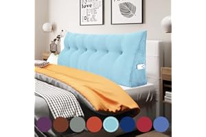 Rucener Bettkeilkissen, Kopfteil, dreieckige Lesekissen, große Nackenrolle, Rückenlehne, abnehmbare Stütze zum Waschen, geeignet für Sofa und Bett Himmelblau 180 cm