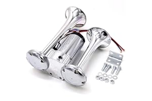YIYIDA Elektrische Hupe Car Horn 24V Autohupe Air Horn 165db Schiffshupe Trompete Bootshupe Silber Hoch und Tieftonhupe Doppelrohrhupe LKW Hupe Lautsprecher Lufthupe für 24V Auto Yacht Motorrad etc